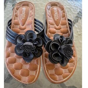 Patrizia by Spring Step Black Floral Thong Sandals Size 38 or 7.5 Boho Flip Flop